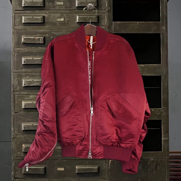 ONLY THE BLIND • Signature Satin Wine Bomber Jacket Coat - Picture 7 of 7
